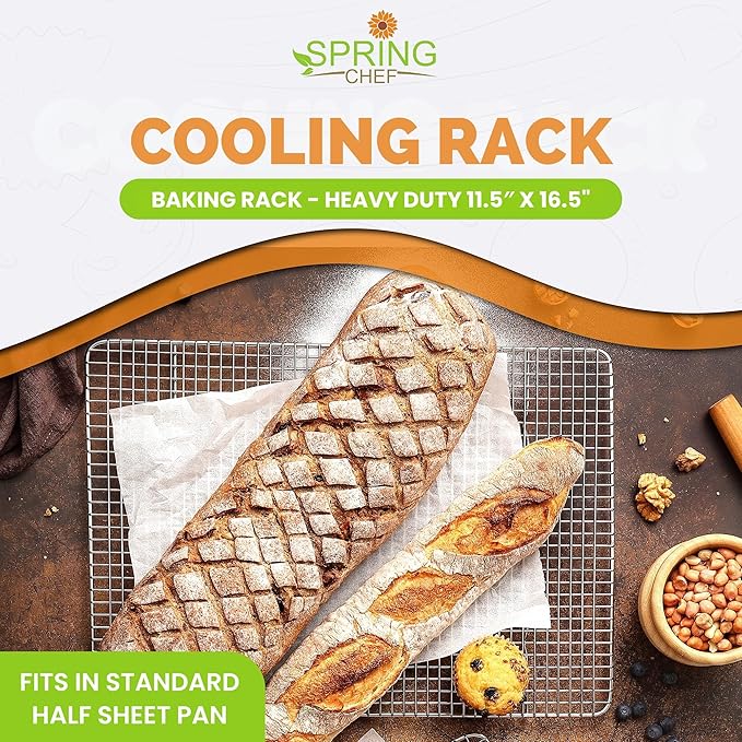 Spring Chef 11.5 x 16.5 Inch Stainless Steel Cooling Racks for Cooling & Baking - Oven Safe - Wire Roasting Racks for Oven Use - Fits Half Sheet Cookie Pan - Dishwasher Safe - Set of 2 - Image 2