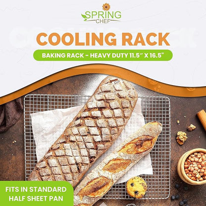 Spring Chef 11.5 x 16.5 Inch Stainless Steel Cooling Racks for Cooling & Baking - Oven Safe - Wire Roasting Racks for Oven Use - Fits Half Sheet Cookie Pan - Dishwasher Safe - Set of 2 - Image 2