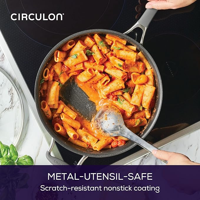 Circulon A1 Series with ScratchDefense Nonstick Induction Cookware, Large Saute Pan with Lid, Nonstick Pan, 5-Quart, Graphite - Image 7
