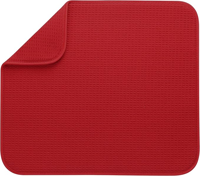 S&T INC. Dish Drying Mat, 16” x 18”, Absorbent Microfiber Kitchen Counter Mat, Dish Drying Pad for Dishes, Utensils, Pots and Pans, Large, Red by STINC