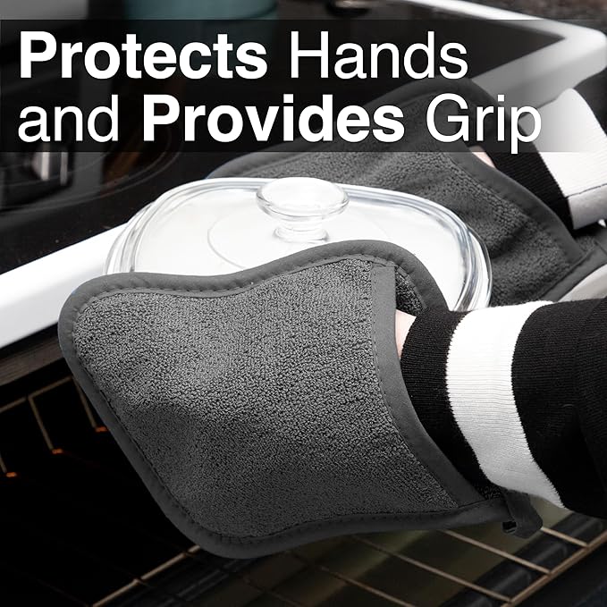 RITZ Terry Pocket Mitt & Hot Pad: Unparalleled Heat Resistant, Durable 100% Cotton – Ergonomically Designed for Optimal Grip – Easy-Care Machine Washable – 4-Pack, Graphite - Image 5