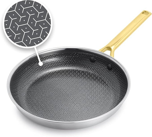 GreenPan Hybrid 10” Nonstick Stainless Steel Frying Pan Skillet, APEX Tri-Ply Thermobond PFAS-Free Ceramic Cookware, Induction & All Cooktop Compatible, Oven Temp to 850°F, Dishwasher Safe, Gold
