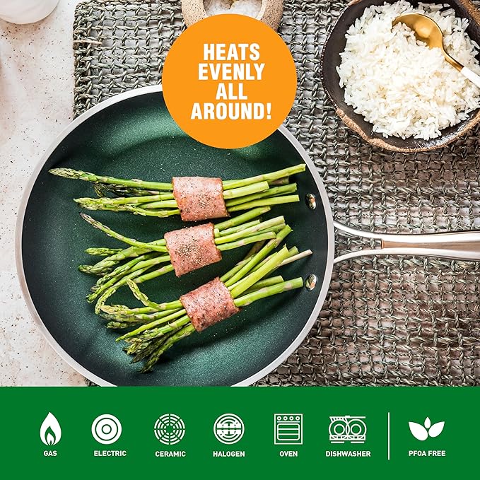 Granitestone 10 Inch Nonstick Frying Pan Skillet, Granite Coated Non Toxic Cooking Pan for Eggs & Omelettes, PFOA Free, Withstands Metal Utensils, Oven Safe to 500°F, Dishwasher Safe, Emerald Green - Image 7
