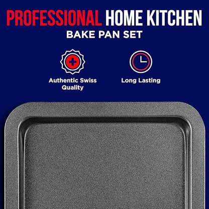 3 Piece Set Nonstick Carbon Steel Oven Bakeware -Professional Quality Kitchen Cooking Baking Trays -PFOA, PFOS, PTFE-Free Small, Medium & Large Baking Sheet Pans - Image 3
