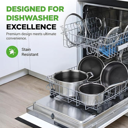 NutriChef 8-Piece Triply Cookware Set Stainless Steel - Triply Kitchenware Pots & Pans Set Kitchen Cookware, Non-Stick Coating - Sauce Pot, Stew Pot, Cooking Pot, Frying Pan, Lids