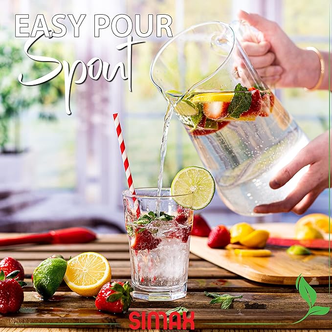 Simax Large Glass Pitcher With Spout, 2.5 Quart (80 Ounce) Borosilicate Glass Iced Tea Pitchers with Handle, Angled Cylinder Design, Glass Water Pitcher - Image 4