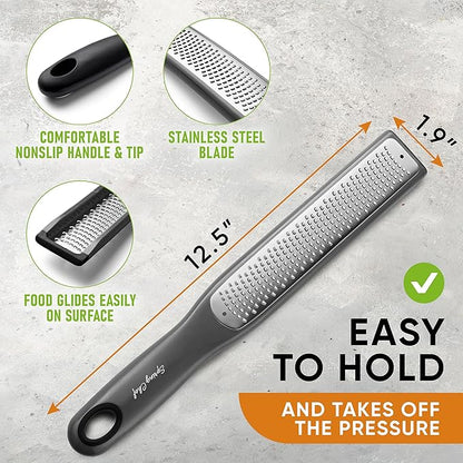 Spring Chef Premium Gray Lemon Zester Grater with Handle - Lime, Garlic, Ginger, Orange, Nutmeg, Fruit Grater - Heavy Duty Kitchen Tool - Stainless Steel Citrus Zester with Blade Cover - Fine Shred - Image 2
