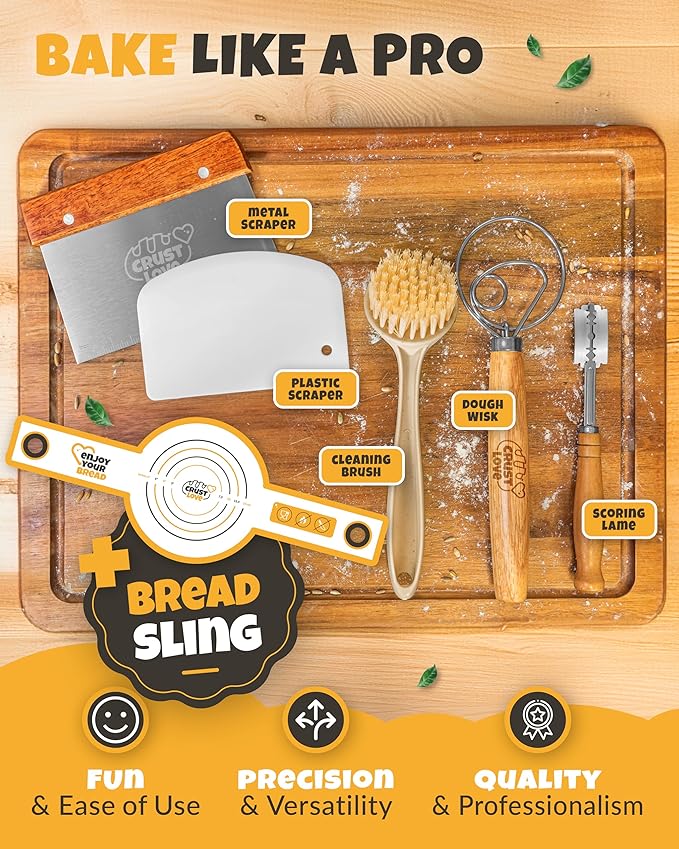 CRUSTLOVE Sourdough Kit inkl. 7 different Bread Making Tools like a 9 inches Sour dough Banneton Bread Proofing Basket - Bread Making Kit, Banneton-Basket, Sourdough-Starter-Kit-Supplies, Baking-Kit - Image 4