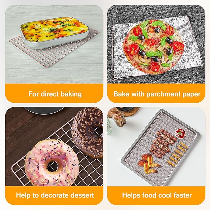 2-Pack Cooling Racks for Cooking and Baking - 10" x 15"Heavy Duty Stainless Steel Wire Rack for Baking, Grilling, Roasting - Oven & Dishwasher Safe - Fits Jelly Roll Sheet Pan（Rose Gold） - Image 4