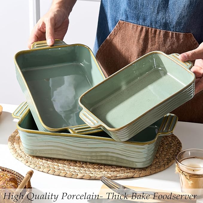 Ceramic Baking Dish Set of 3, Casserole Dishes for Oven, Square Porcelain Bakeware Set with Handles, Lasagna Baking Pan for Cooking, Perfect for Baking and Serving, Housewarming, Halloween, Thanksgiving, Christmas, New Year- Green - Image 5