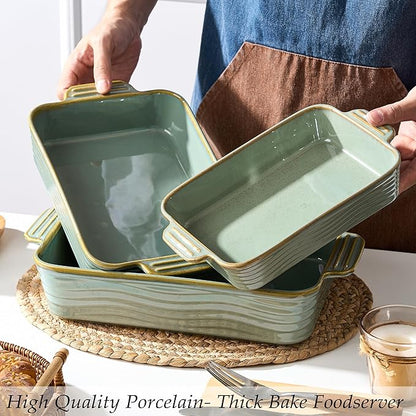 Ceramic Baking Dish Set of 3, Casserole Dishes for Oven, Square Porcelain Bakeware Set with Handles, Lasagna Baking Pan for Cooking, Perfect for Baking and Serving, Housewarming, Halloween, Thanksgiving, Christmas, New Year- Green - Image 5