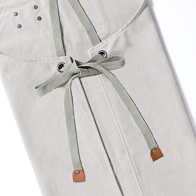 AFUN Chef Aprons for Men Women with Oversized Pockets, 16-Ounce Cotton Canvas Cross Back Heavy Duty Work Apron (Beige) - Image 6