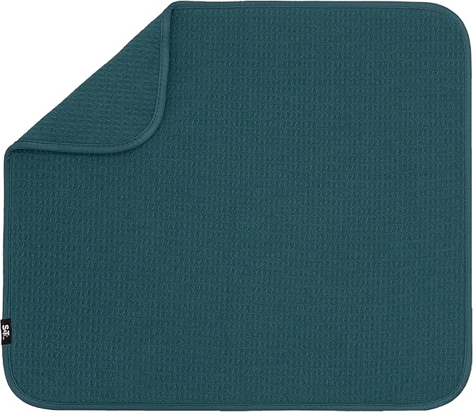 S&T INC. Dish Drying Mat, 16” x 18”, Absorbent Microfiber Kitchen Counter Mat, Dish Drying Pad for Dishes, Utensils, Pots and Pans, Large, Tapestry Blue by STINC