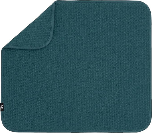 S&T INC. Dish Drying Mat, 16” x 18”, Absorbent Microfiber Kitchen Counter Mat, Dish Drying Pad for Dishes, Utensils, Pots and Pans, Large, Tapestry Blue by STINC