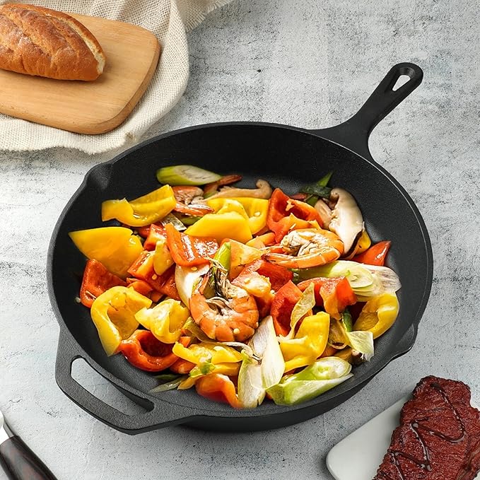 12 Inch Cast Iron Skillet, Pre-Seasoned Frying Pan for Oven, Stovetop, Grill & Campfire, Durable, Non-Toxic, Even-Heating Cookware, Black - Image 5