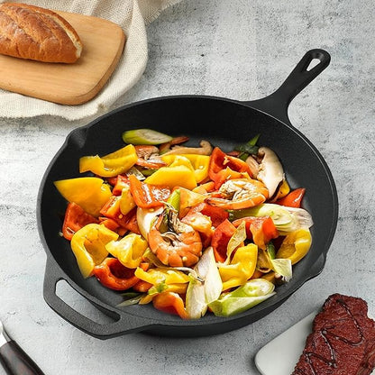 12 Inch Cast Iron Skillet, Pre-Seasoned Frying Pan for Oven, Stovetop, Grill & Campfire, Durable, Non-Toxic, Even-Heating Cookware, Black - Image 5
