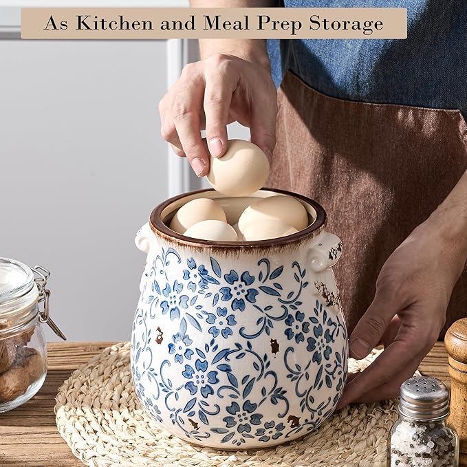 Utensil Holder for Kitchen Counter, Modern Farmhouse Rustic Cooking Utensil Holder and Crock, Exquisite Chinoiserie Floral Ceramic Utensil Organizer for Home Kitchen Decor- Blue and White Porcelain - Image 7