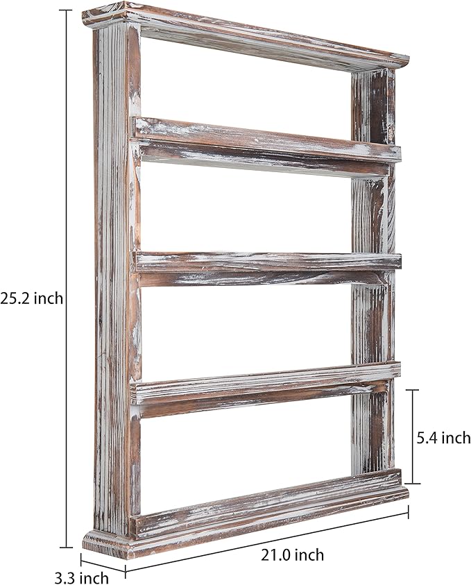 MyGift Wooden Spice Rack Wall Mount, Hanging 4 Tier Seasoning Jar Shelf Organizer, Condiment Storage for Kitchen, Pantry, Large Spice Organization, Vintage Rustic Torched - Image 4