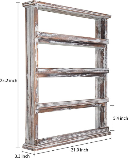MyGift Wooden Spice Rack Wall Mount, Hanging 4 Tier Seasoning Jar Shelf Organizer, Condiment Storage for Kitchen, Pantry, Large Spice Organization, Vintage Rustic Torched - Image 4