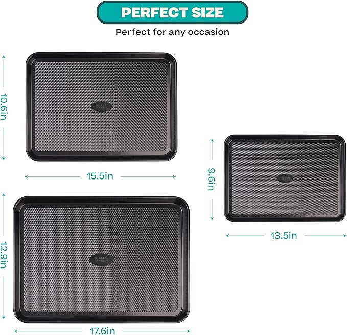 Baker's Secret Baking Sheet Pan Set, 3x Cookie Sheets for Oven, Diamond Texture Premium Air Flow Circulation, Set of 3 Baking Trays, Extra Thick 0.6mm with Diamond Base PFOA, PFOS, PTFE and PFAS free - Image 2