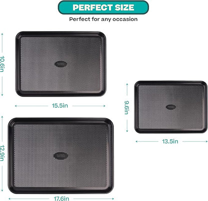 Baker's Secret Baking Sheet Pan Set, 3x Cookie Sheets for Oven, Diamond Texture Premium Air Flow Circulation, Set of 3 Baking Trays, Extra Thick 0.6mm with Diamond Base PFOA, PFOS, PTFE and PFAS free - Image 2