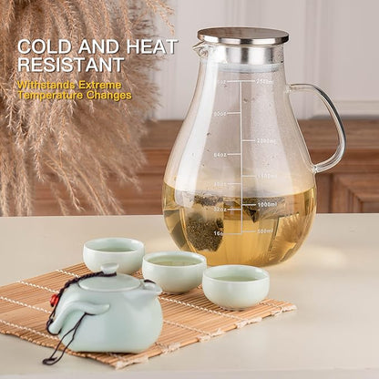 Glass Pitcher with Lid,88 Ounces -2500ml with Precise Scale Line, Hot/Cold Water Jug, Juice and Iced Tea Beverage Carafe with Lid - Image 7