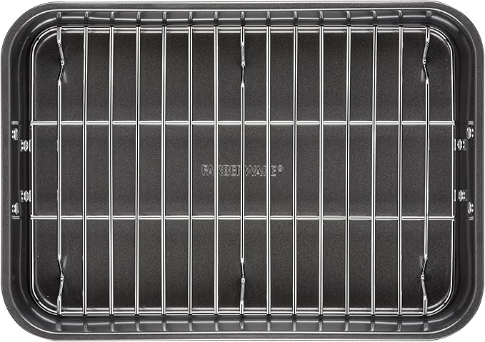 Farberware Bakeware Nonstick Steel Roaster with Flat Rack, 11-Inch x 15-Inch, Gray - Image 10