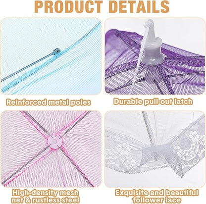 Tanlade 16 Pcs Mesh Food Cover Food Tent Set Reusable Collapsible Pop up Food Nets for Outdoors Summer Party Picnic, 2 Pcs 40" x 24", 4 Pcs 17" x 17", 5 Pcs 14" x 14", 5 Pcs 12" x 12" (Colorful)