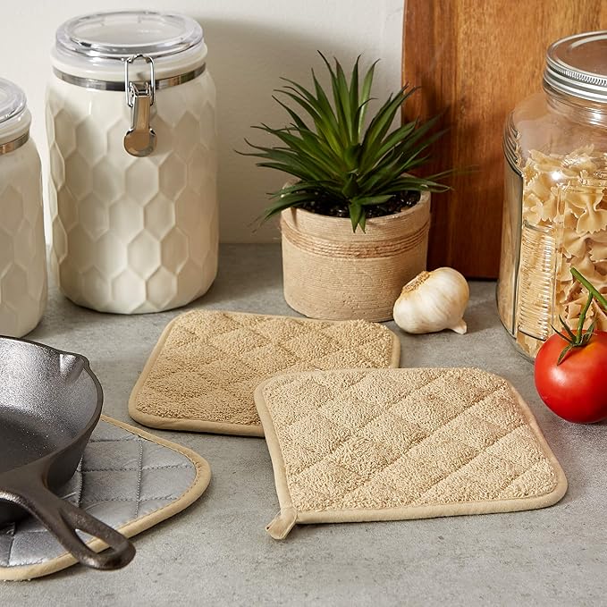 DII Basic Terry Collection Quilted 100% Cotton, Potholder, Pebble, 3 Piece - Image 5