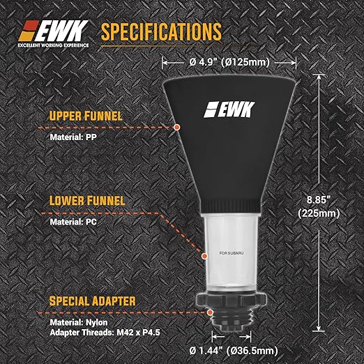 EWK Threaded Engine Oil Funnel for Subaru, No-Spill, Hands-Free Oil Change Funnel with Secure Adapter & Fast Fill Design