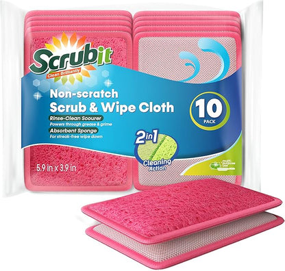 Scrub and Wipe Scrubbing Pads [10 Pack] – SCRUBIT Dual Sided Scouring Pad and Sponge - Reusable Kitchen Scrubbing Sponges for Dishes, Pots, Pans Utensils & Non-Stick Cookware (Pink) by SCRUBIT