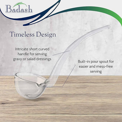 Badash 6" Small Glass Gravy Ladle, Artisan Heritage Quality Mouth-Blown Lead-Free Crystal, Elegant Small Spoon-Sized Serving Clear Utensil perfect For Sauce & Salad Dressing, Presentation Packaging