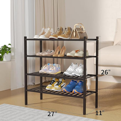 ROMGUAR CRAFT 4 Tier Bamboo Shoe Rack for Closet Free Standing Wood Shoe Shelf for Entryway Small Space Stackable 27"x11"x26" (Brown) - Image 3