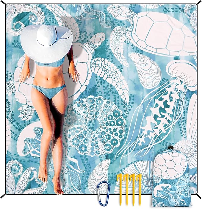 HIHOHO Beach Blanket Waterproof Sandproof Extra Large Beach Mat 79" X 83"/120"x108"for 1-8 Adults Quick Drying Durable Outdoor Picnic Mat for Beach Travel Camping Hiking
