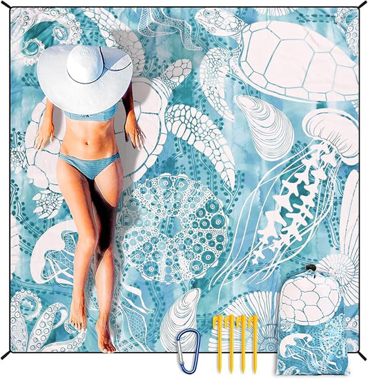 HIHOHO Beach Blanket Waterproof Sandproof Extra Large Beach Mat 79" X 83"/120"x108"for 1-8 Adults Quick Drying Durable Outdoor Picnic Mat for Beach Travel Camping Hiking