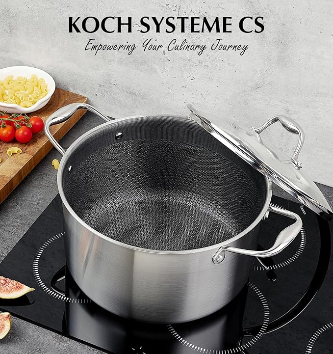 KOCH SYSTEME CS Triply Stainless Steel Pot 6 Quart, Nonstick Hybrid 18/10 Stainless Steel Stock Pot with Lid, Nonstick Cooking Pots with Honeycomb Interior, Compatible with All Cooktops, Oven Safe - Image 6