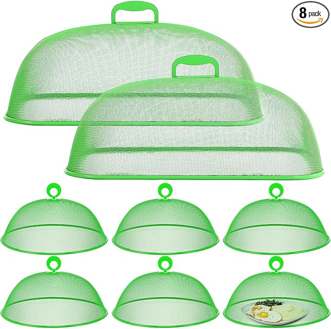 Hicarer 8 Pcs Metal Mesh Screen Food Cover for Outdoors Set Including Extra Large 18.5 in Mesh Food Tents for Outdoor Pcs 11 in Large Dome Picnic Covers (Green) by Hicarer