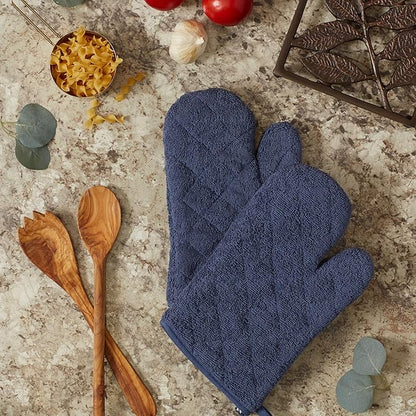 DII Basic Terry Collection 100% Cotton Quilted, Oven Mitt, French Blue, 2 Piece