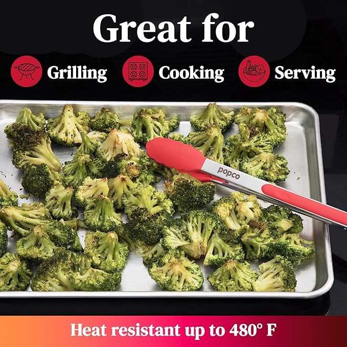 Popco 3-Piece Kitchen Tongs Set – Stainless Steel Heat Resistant Silicone Tips, Strong Comfort Grip, 3 Sizes (7, 9, 12 Inch), Non-Scratch, Dishwasher Safe, For Cooking, BBQ, Salad - Image 7