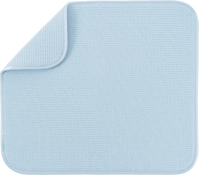 S&T INC. Dish Drying Mat, 16” x 18”, Absorbent Microfiber Kitchen Counter Mat, Dish Drying Pad for Dishes, Utensils, Pots and Pans, Large, Sky Blue by STINC