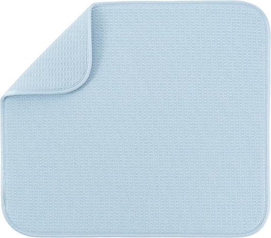 S&T INC. Dish Drying Mat, 16” x 18”, Absorbent Microfiber Kitchen Counter Mat, Dish Drying Pad for Dishes, Utensils, Pots and Pans, Large, Sky Blue by STINC