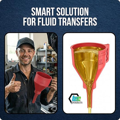 TEC Products FlexAll Short Neck Funnel - Flexible Funnel w/Hose for Automotive Use - Durable Nitrile Rubber - Car Oil Change, Transmission Fluid, Diesel, Gas - USA Made - Large (11 x 5.73 Inches)