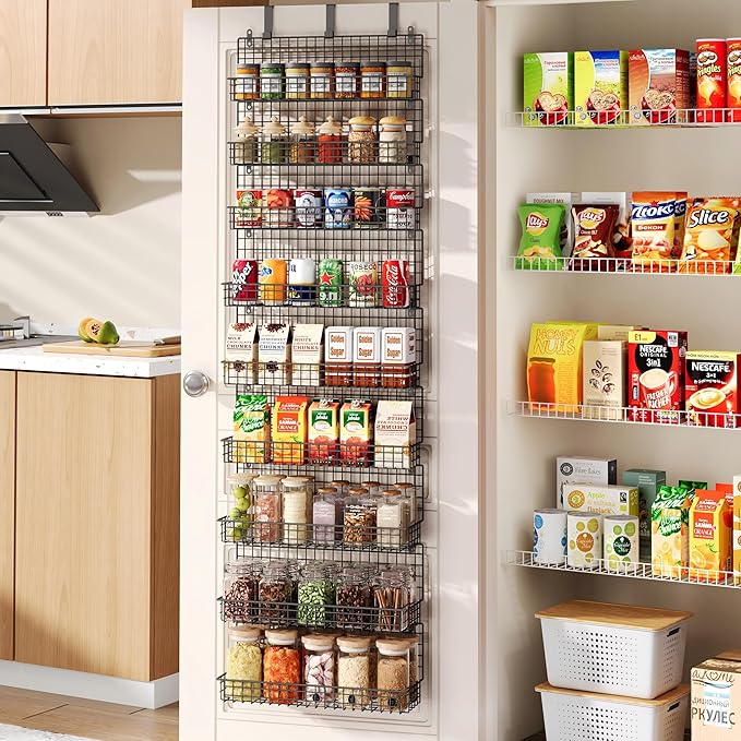 JKsmart 9-Tier Spice Rack Organizer with Door Hook, Wall Mount, and Extra Large Capacity for Pantry Door – Stylish Black Design for Effortless Organization, Ultimate Kitchen Storage Solution by JKsmart