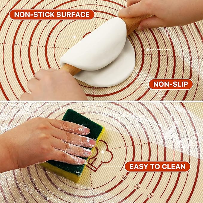 Silicone Baking Mat,36" x 24" Extra Thick Large Non Stick Sheet Mat with Measurement Non-slip Dough Rolling Mat,Reusable Food Grade Silicone Counter Mat for Making Cookies,Macarons,Bread and Pastry - Image 3