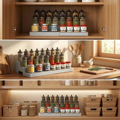 YAN & HIN Expandable Spice Rack Organizer for Cabinet (2 Pack), 3-Tier Tiered Spice Shelf Organizer with Non-Skid Surface, Spice Riser, Adjustable Pantry Organizer for Spices, Cans & Medicine Cabinet - Image 5