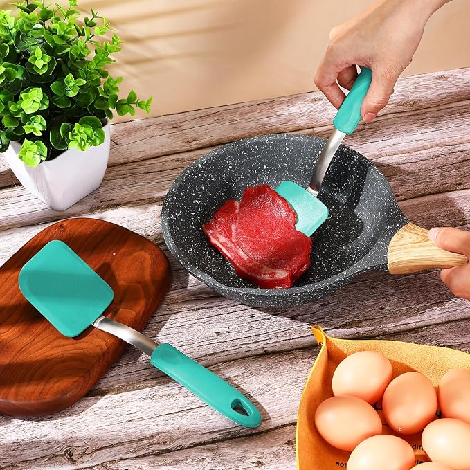 Silicone Cookie Spatula Turner 2 Pack Mini Brownie Spatula Flexible Kitchen Small Silicone Turner for Nonstick Cookware Heat Resistant No Scratch Flipper for Egg Pancake(Green) - Image 7