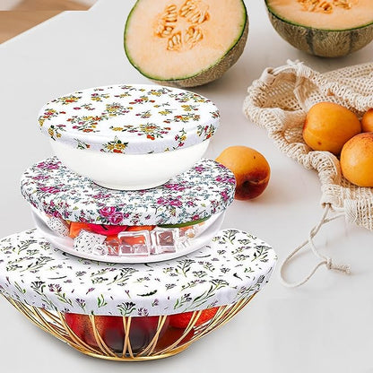 10Pcs Reusable Bowl Covers In 5 Size, Stretch Cloth Fabric Dish Cover Kitchen Storage Containers Lids for Fruits Food Leftover Dough Bread Proofing