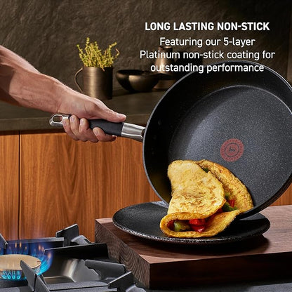 T-fal Stone Force Platinum Non Stick Cookware Set 12 Piece, Oven Broiler Safe 400°F, Kitchen Cooking Set w/Fry Pans, Saucepans, Dutch Oven, Tools, Steamer Insert, Lids, Cookware, Dishwasher Safe Black