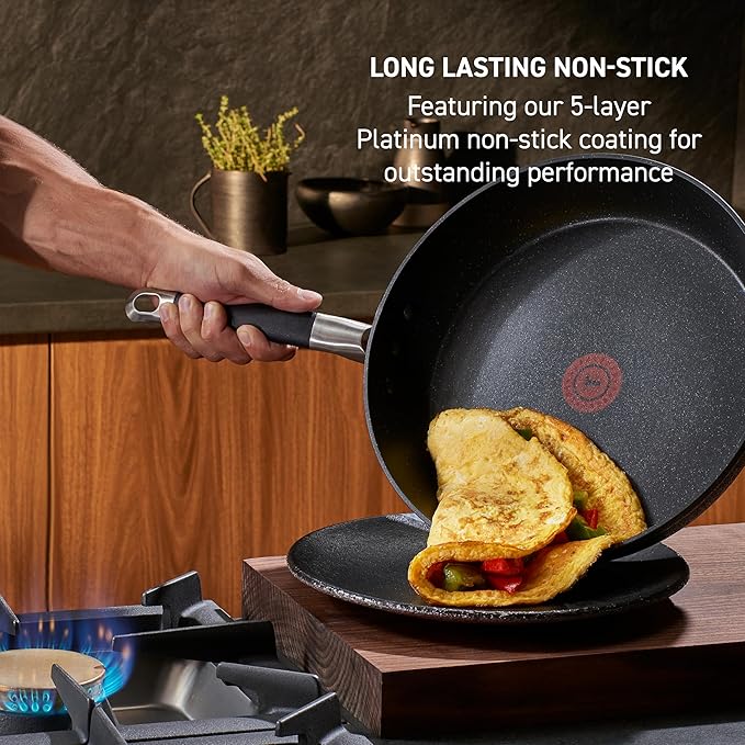 T-Fal Stone Force Platinum Non Stick Jumbo Cooker w/Lid & Helper Handle 5 Quart, Oven Broiler Safe 400°F, Long-lasting Durability, Heat Indicator, Saute Pan, Deep Fry Pan, Skillet, Pots, Pans, Black