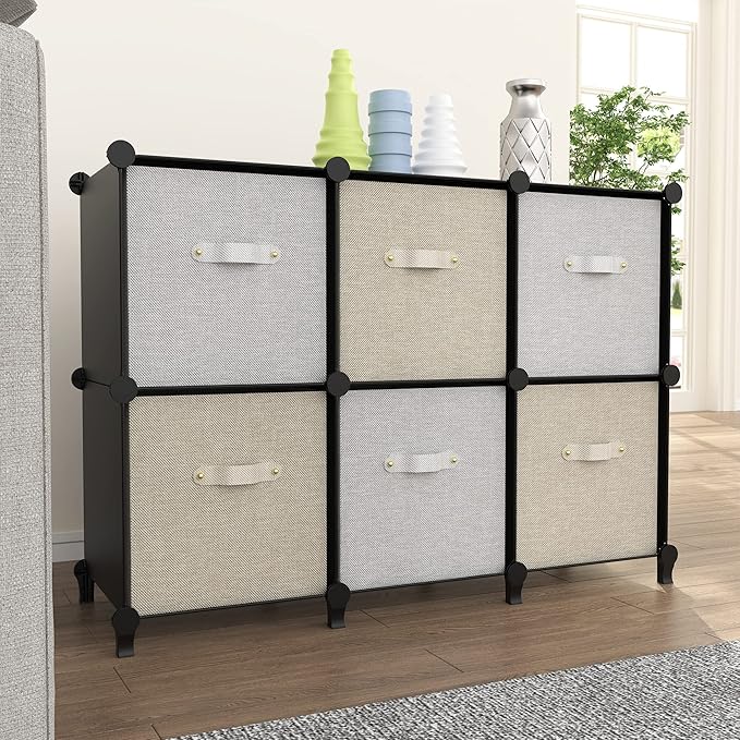 6-Cube Storage Organizer, Closet Organizer Storage Cabinet Shelf Bookcase Bookshelf with Metal Hammer, Storage Cubes Organizer Cabinet for Kids, Closet, Bedroom, Bathroom(11.8x11.8x11.8 inch)Black - Image 2